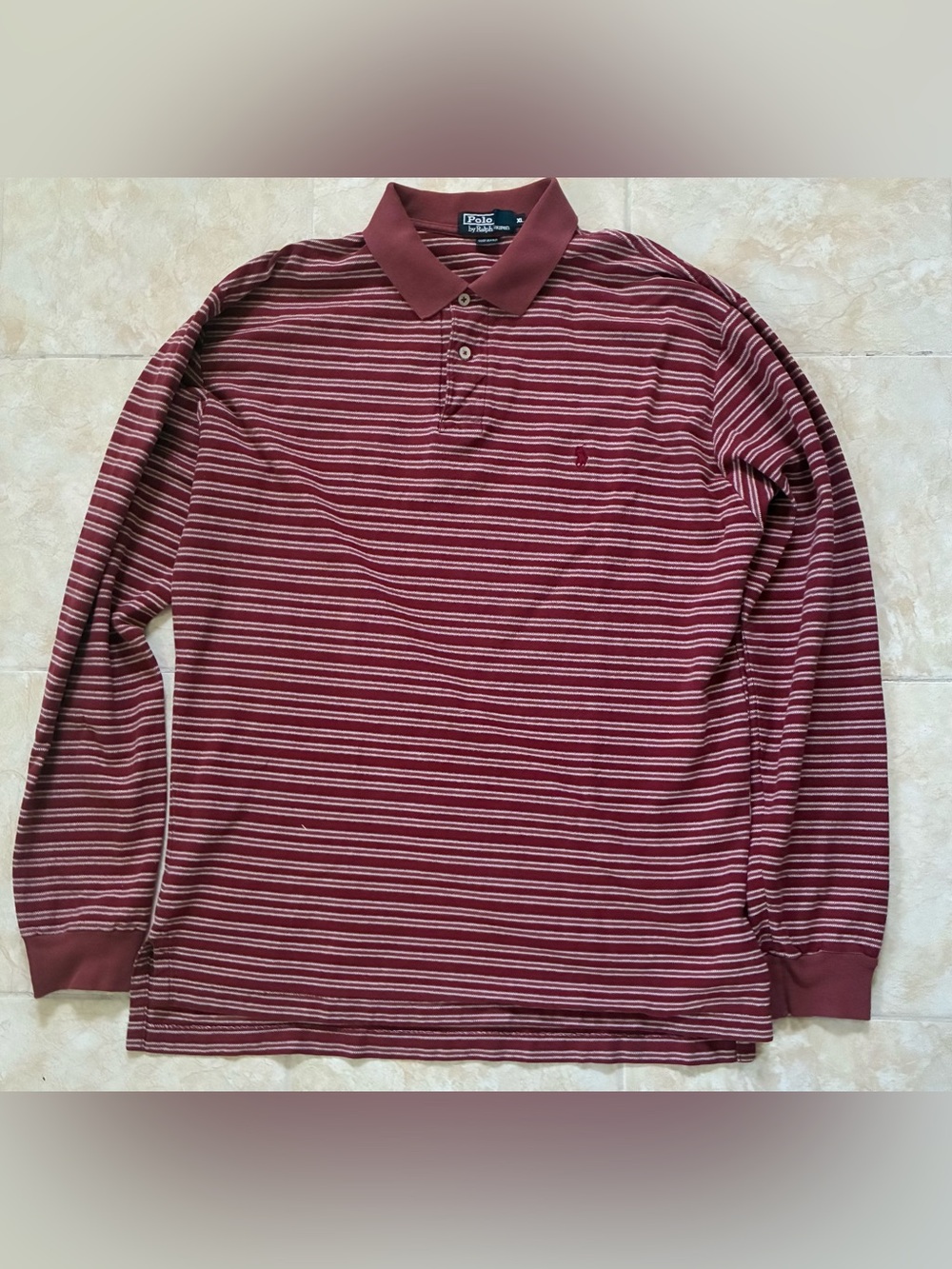 Vintage Polo by Ralph Lauren Long-Sleeve Striped Polo Shirt - Burgundy